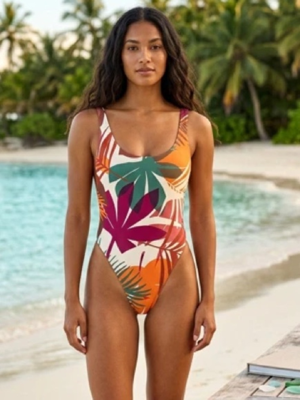 Vitamin A Tropical Leaf Scoop-Back One-Piece Swimsuit Small